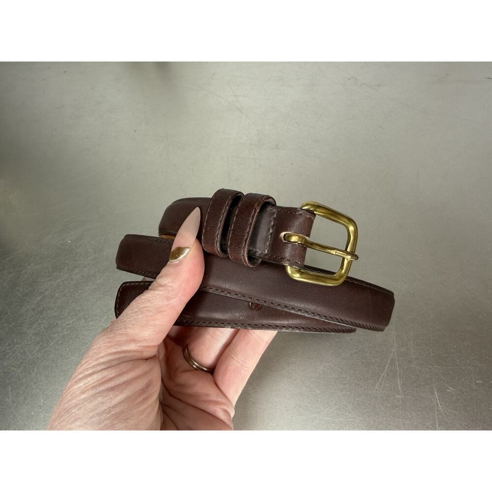 VTG Lands' End Dark Brown Women's Skinny Belt Size 28 Solid Brass Buckle